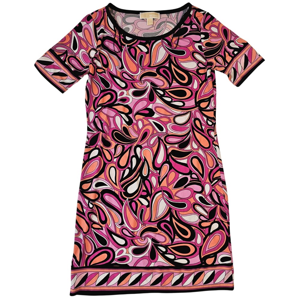 Michael Michael Kors Pink Paisley Short Sleeve Shift Dress Petite P